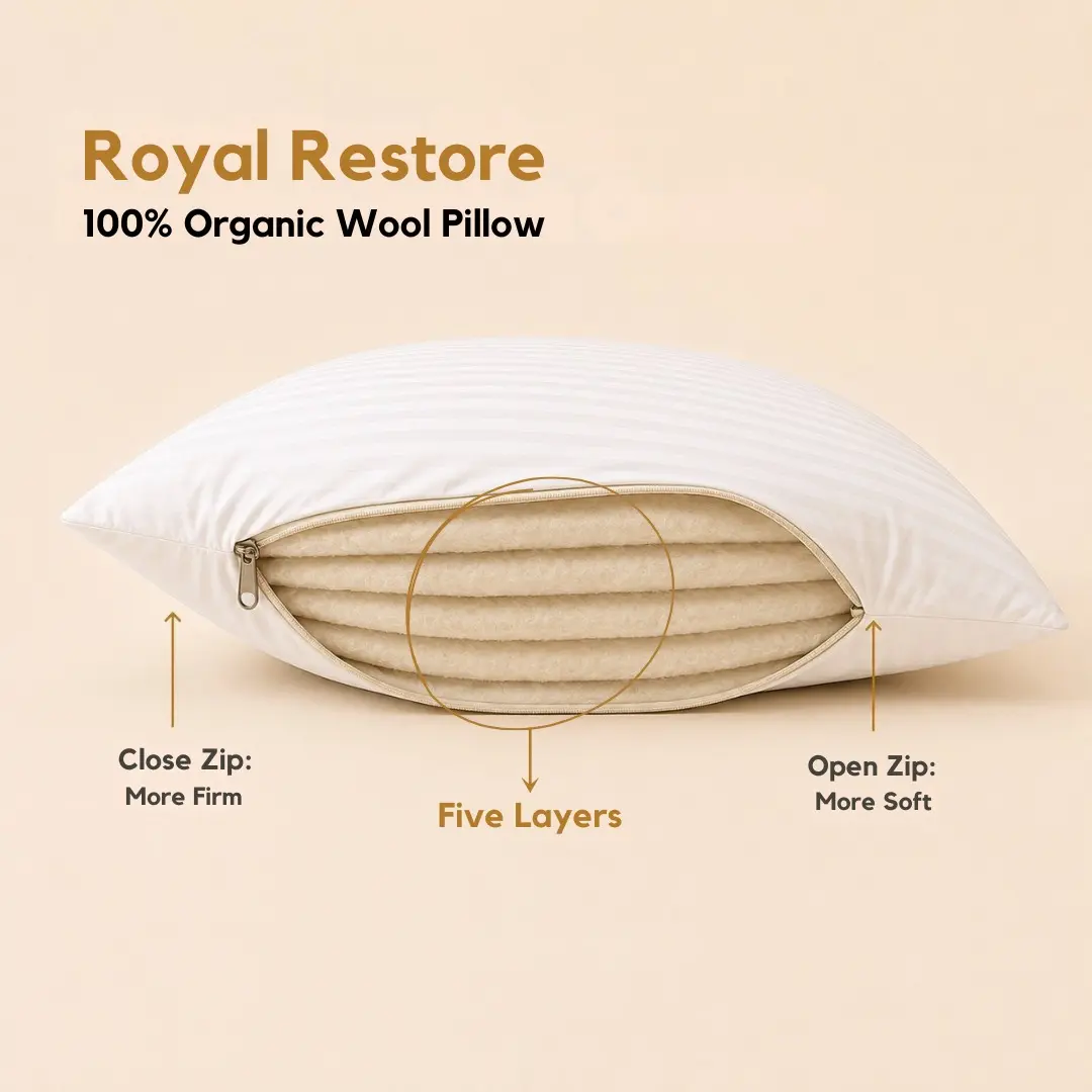 Royal Restore organic wool pillow, the firmer five-layer pillow in the range
