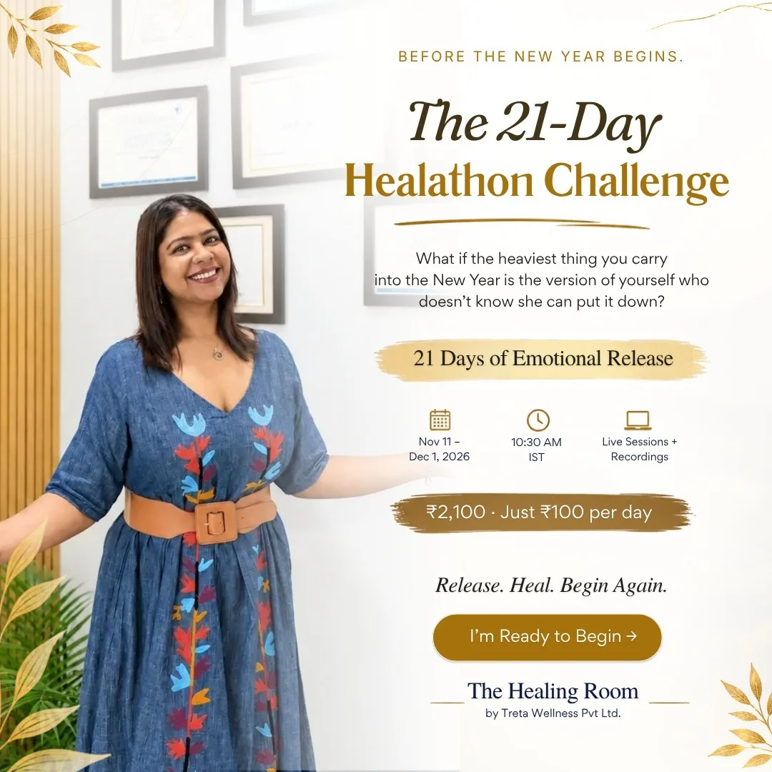 The 21-Day Healathon Challenge poster — a 21-day emotional release program by The Healing Room by Treta Wellness, running Nov 11 to Dec 1, 2026