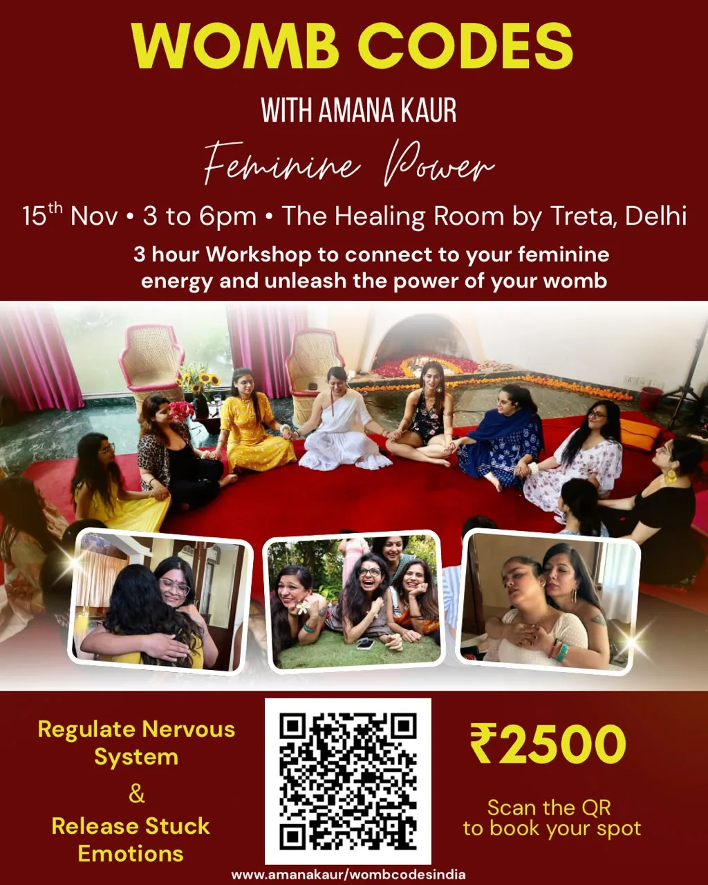 Womb Codes with Amana Kaur poster — a Feminine Power workshop to connect to feminine energy, at The Healing Room by Treta, Delhi