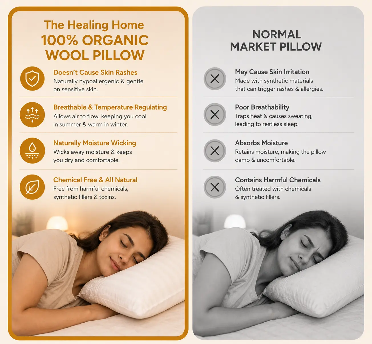 Classic Calm Organic Wool Pillow – Combo Pack (2 Pillows) - Image 3