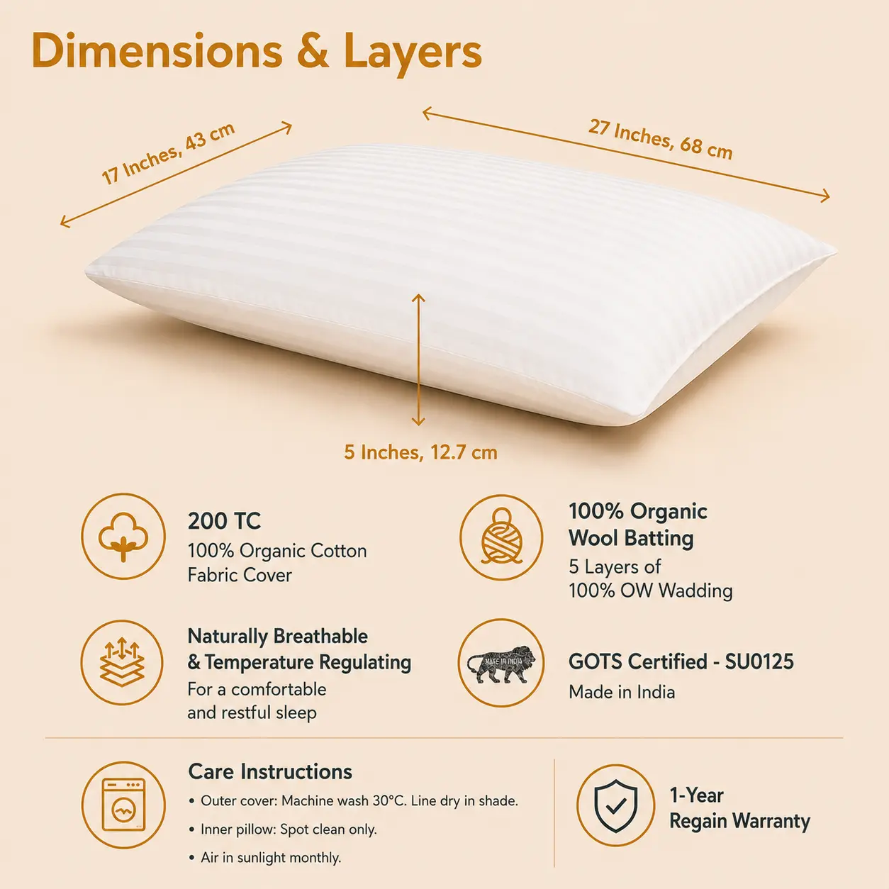 Classic Calm Organic Wool Pillow – Combo Pack (2 Pillows) - Image 7